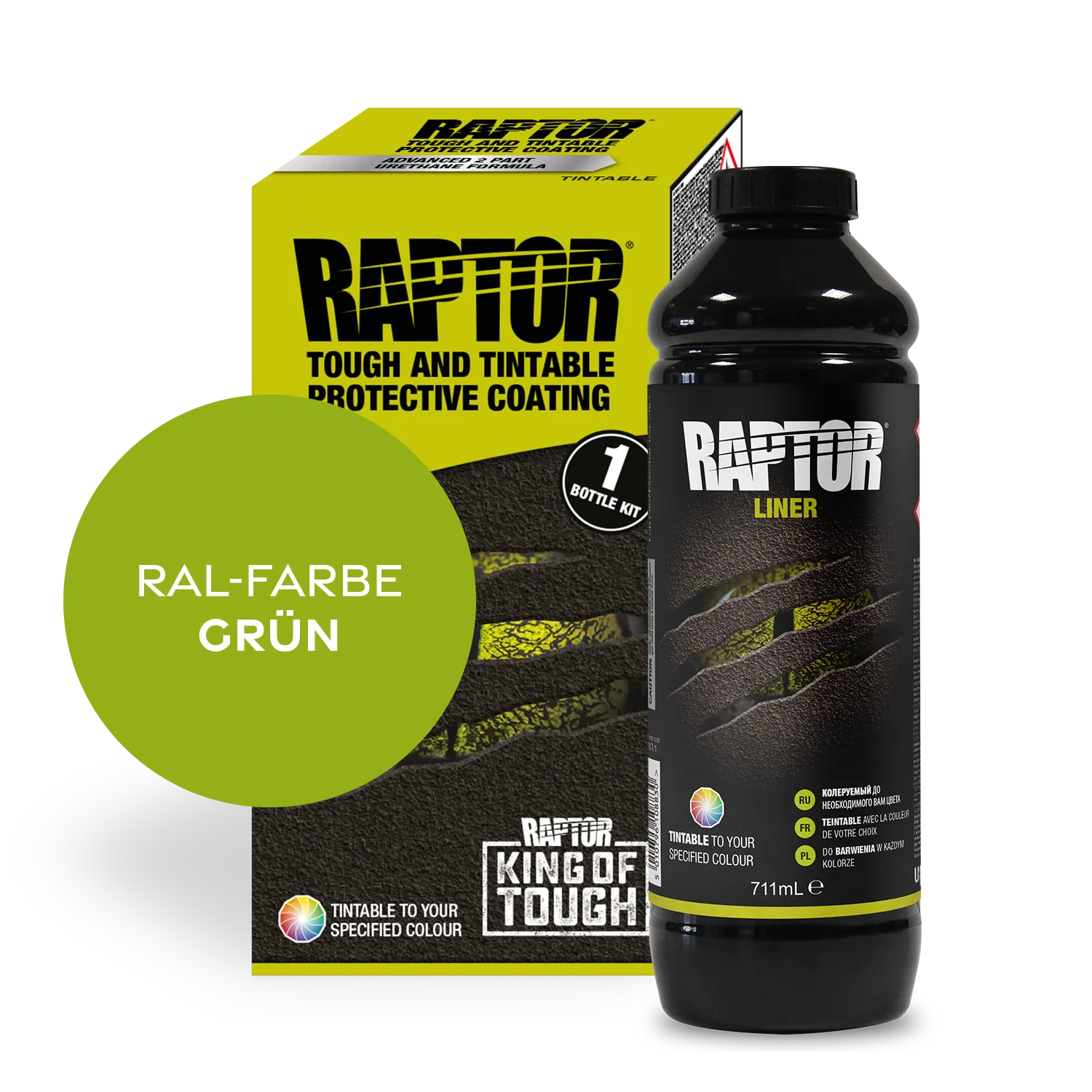 Raptor RAL 6000 - Patinagrün / 1er Flaschen-KIT / ohne RAPTOR Liner Flaschen-Kit RAL-Farben Grün