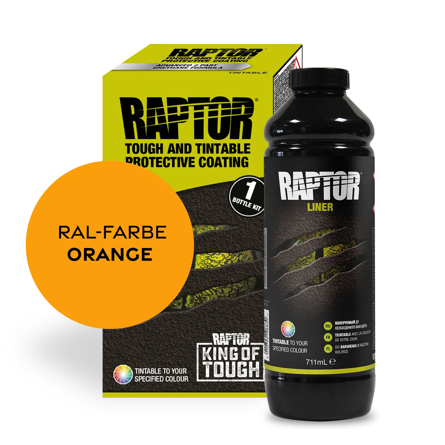 Raptor RAL 2000 - Gelborange / 1er Flaschen-KIT / ohne RAPTOR Liner Flaschen-Kit RAL-Farben Orange