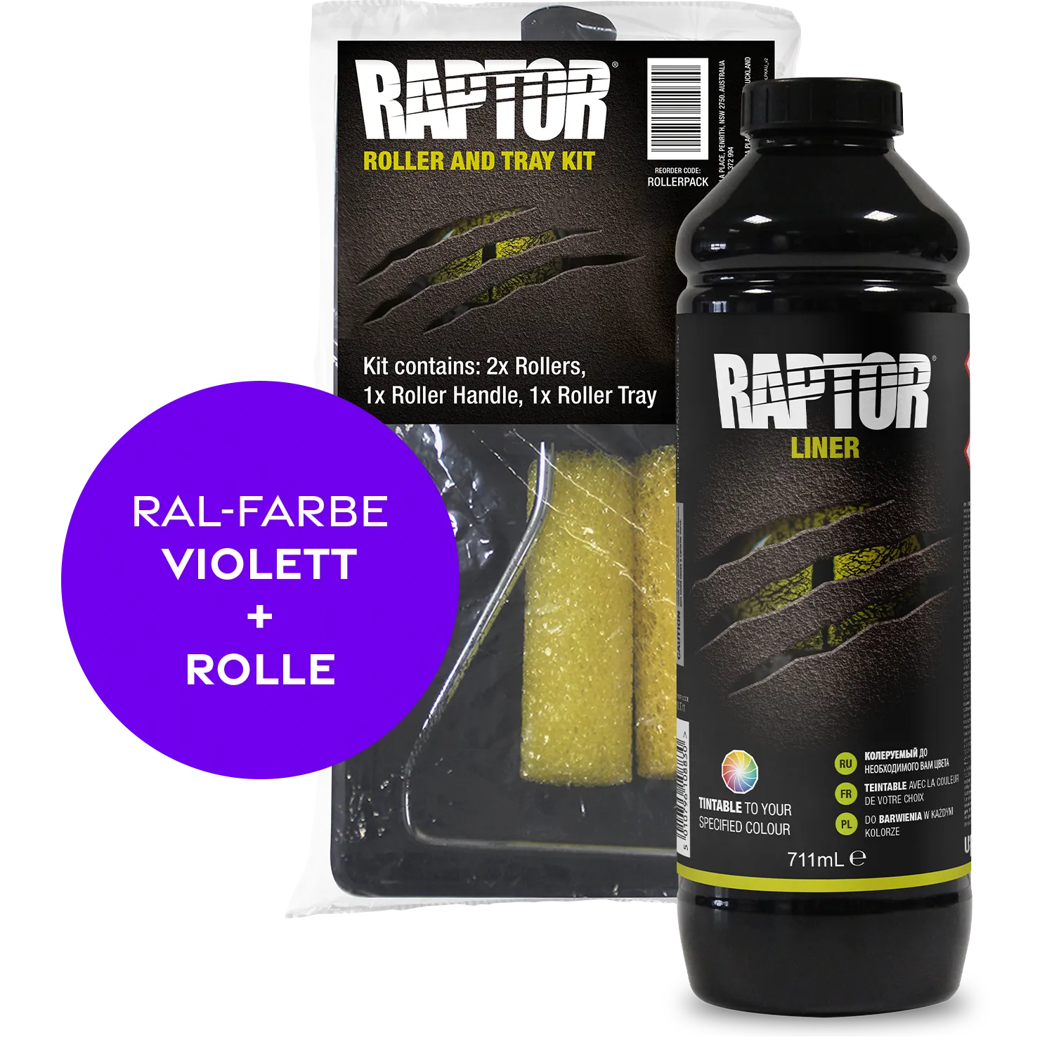 Raptor RAL 4001 - Rotlila / 1er Flaschen-KIT / Raptor Roller Kit RAPTOR Liner Flaschen-Kit RAL-Farben Violett