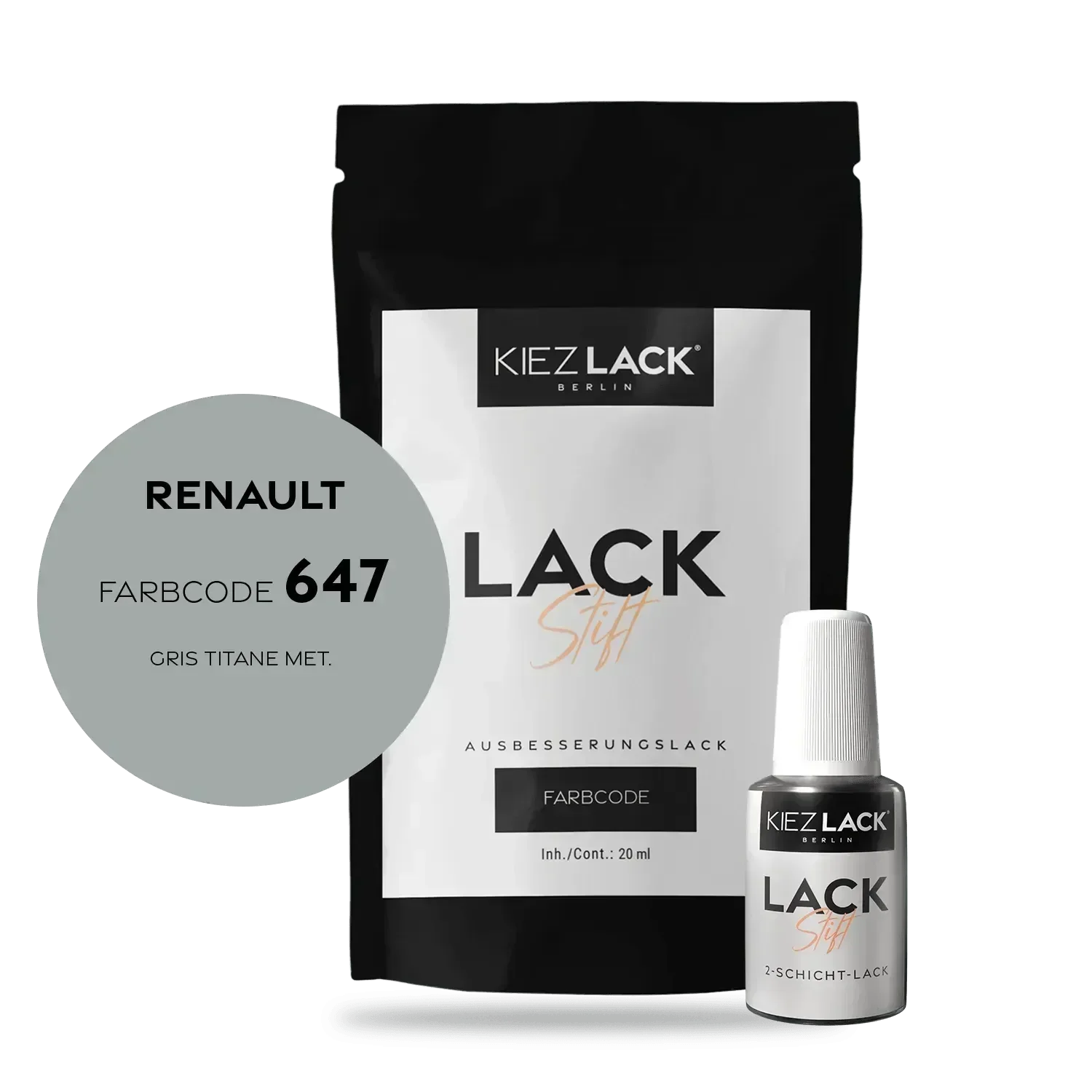 Kiezlack Lackstift Autolack Lackstift Renault 647 GRIS TITANE MET.