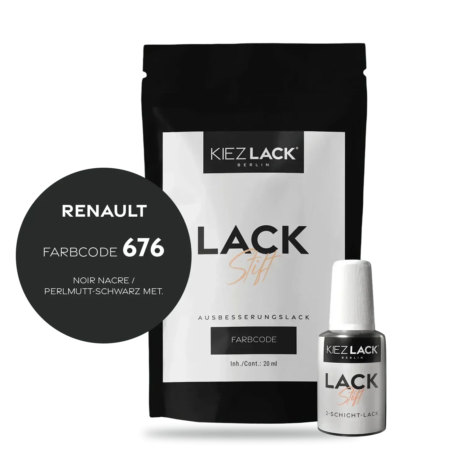 Kiezlack Lackstift Autolack Lackstift Renault 676 NOIR NACRE