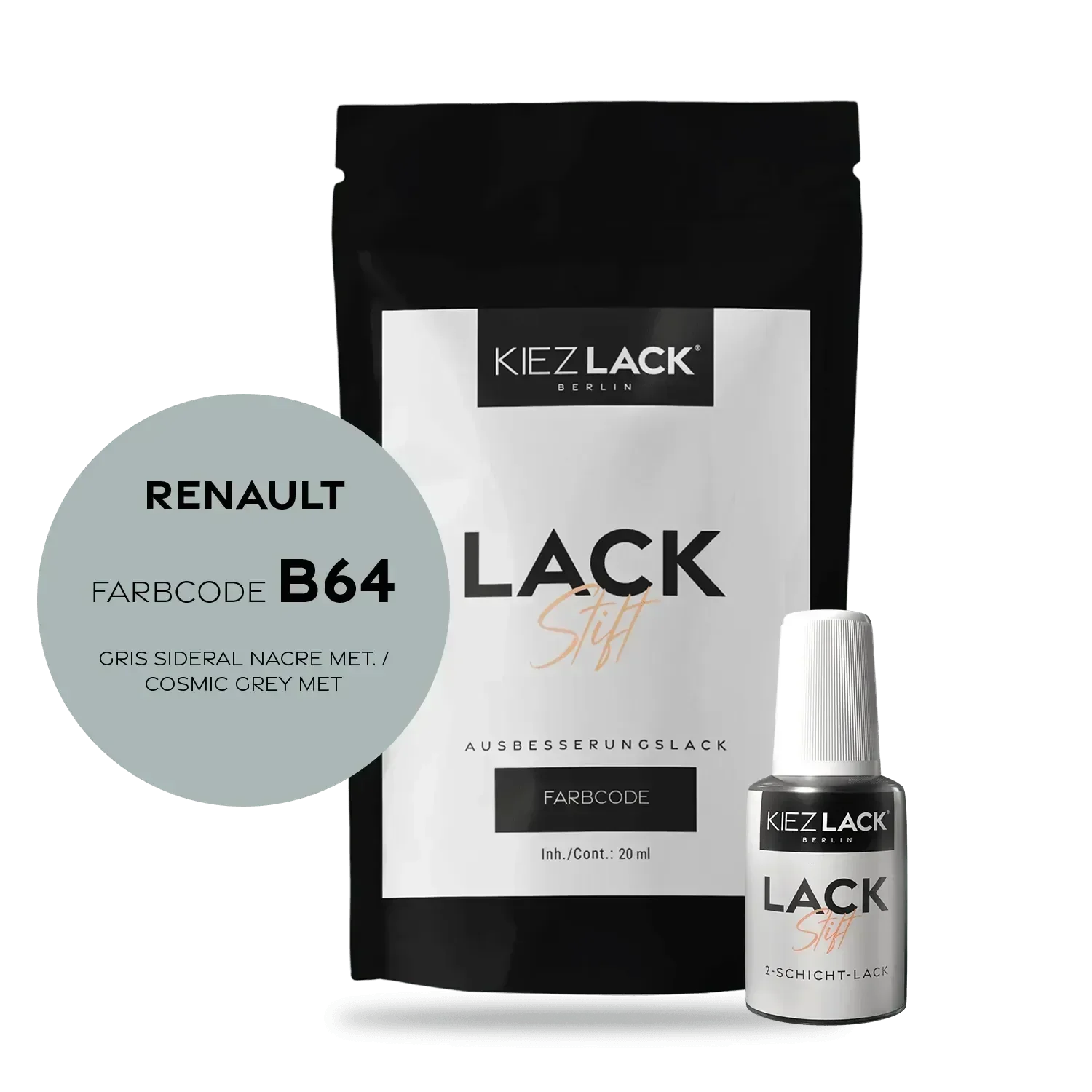 Kiezlack Lackstift Autolack Lackstift Renault B64 GRIS SIDERAL NACRE MET.