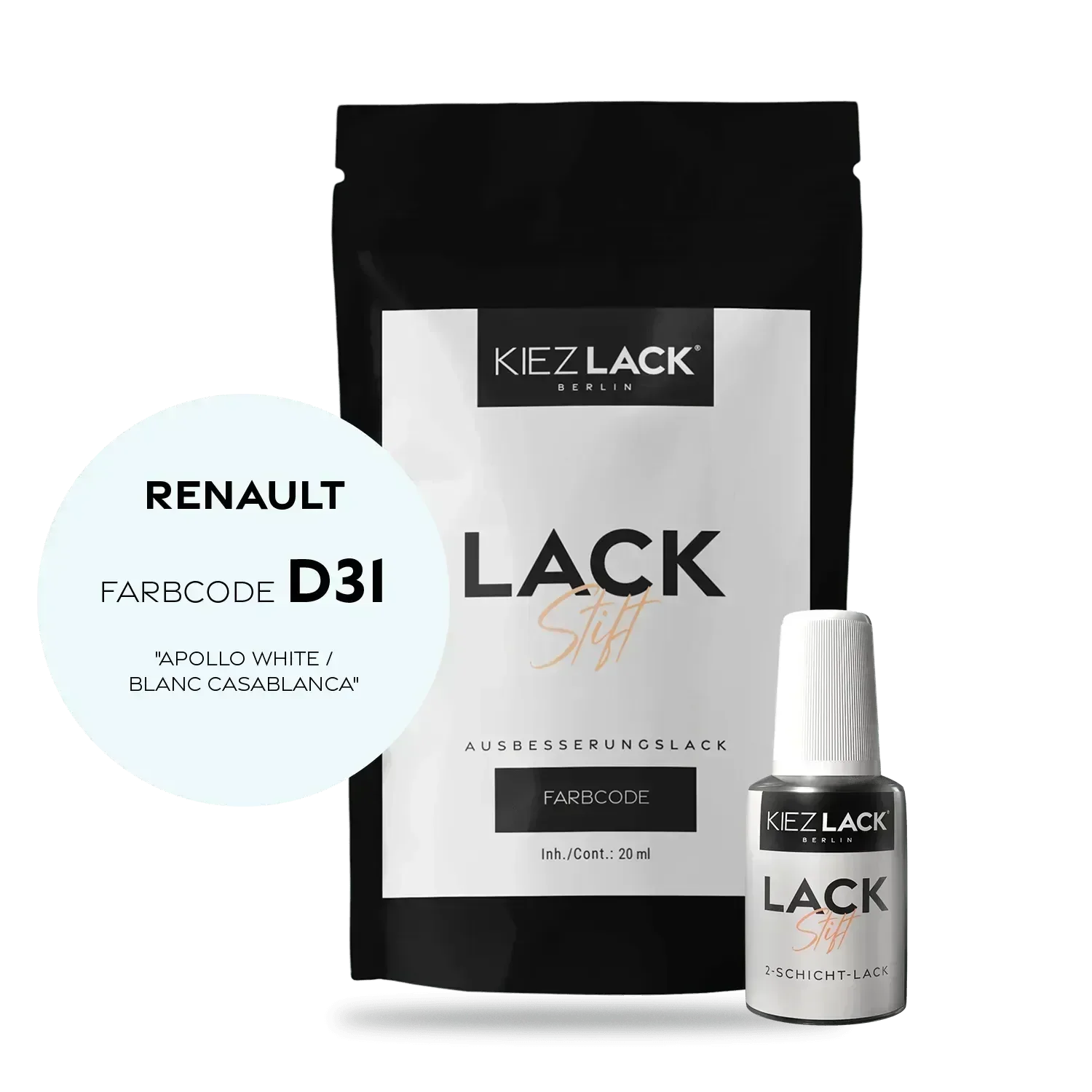 Kiezlack Lackstift Autolack Lackstift Renault D31 APOLLO WHITE