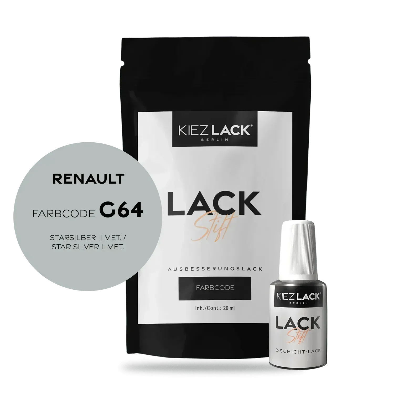 Kiezlack Lackstift Autolack Lackstift Renault G64 STARSILBER II MET.