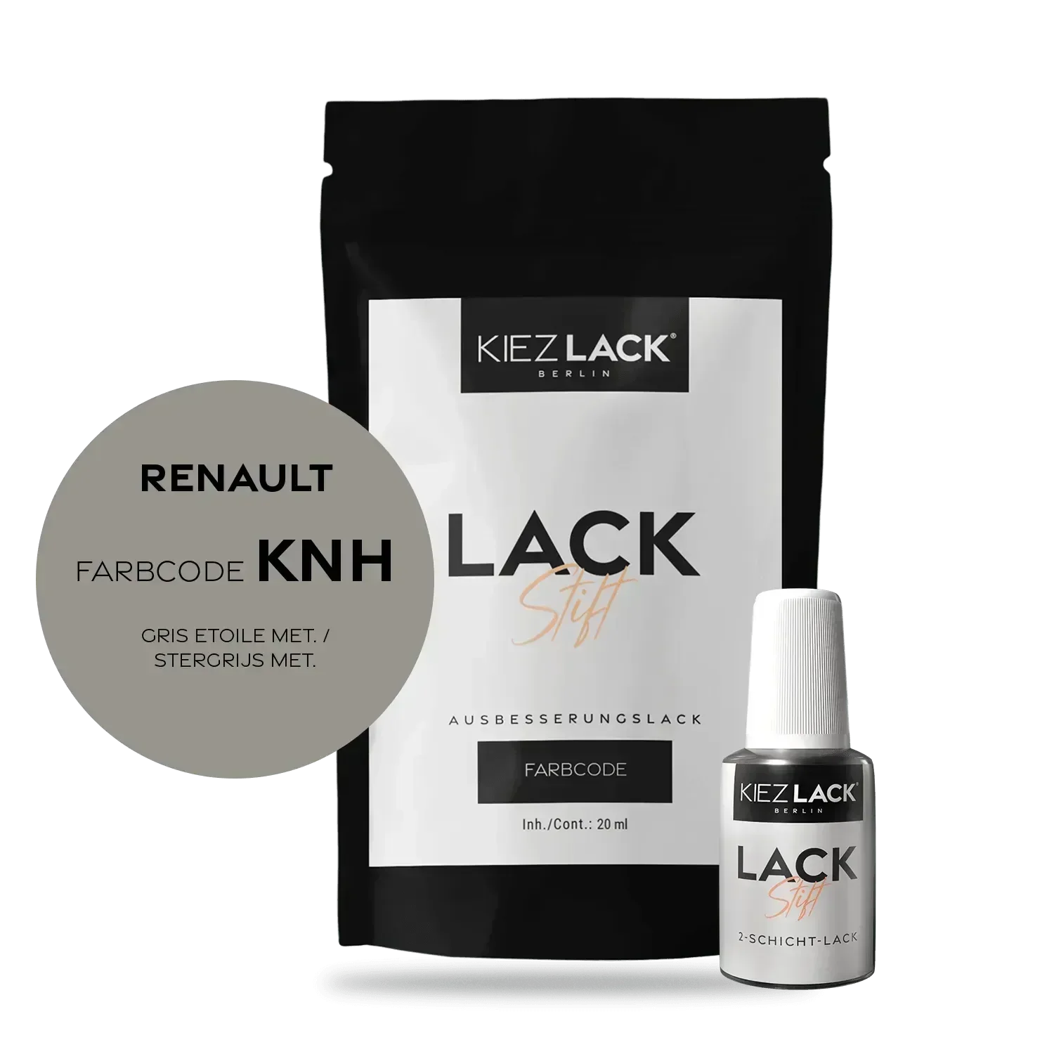 Kiezlack Lackstift + Klarlack Autolack Lackstift Renault KNH GRIS ETOILE MET.