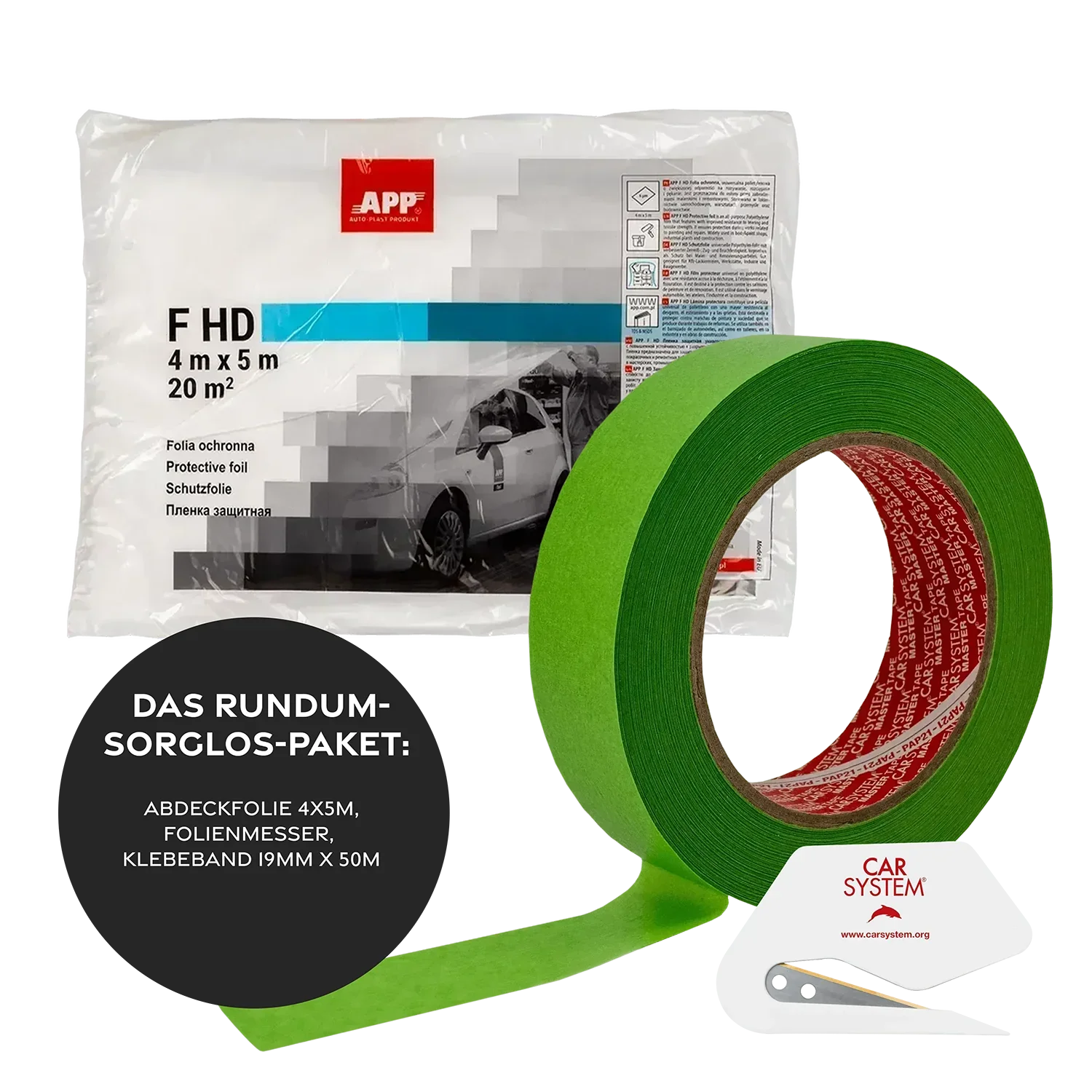 Kiezlack Abdeckfolie + Klebeband 19MM + Folienmessser Abdeckfolie (F-HD) Schutzfolie 4x5m Folie