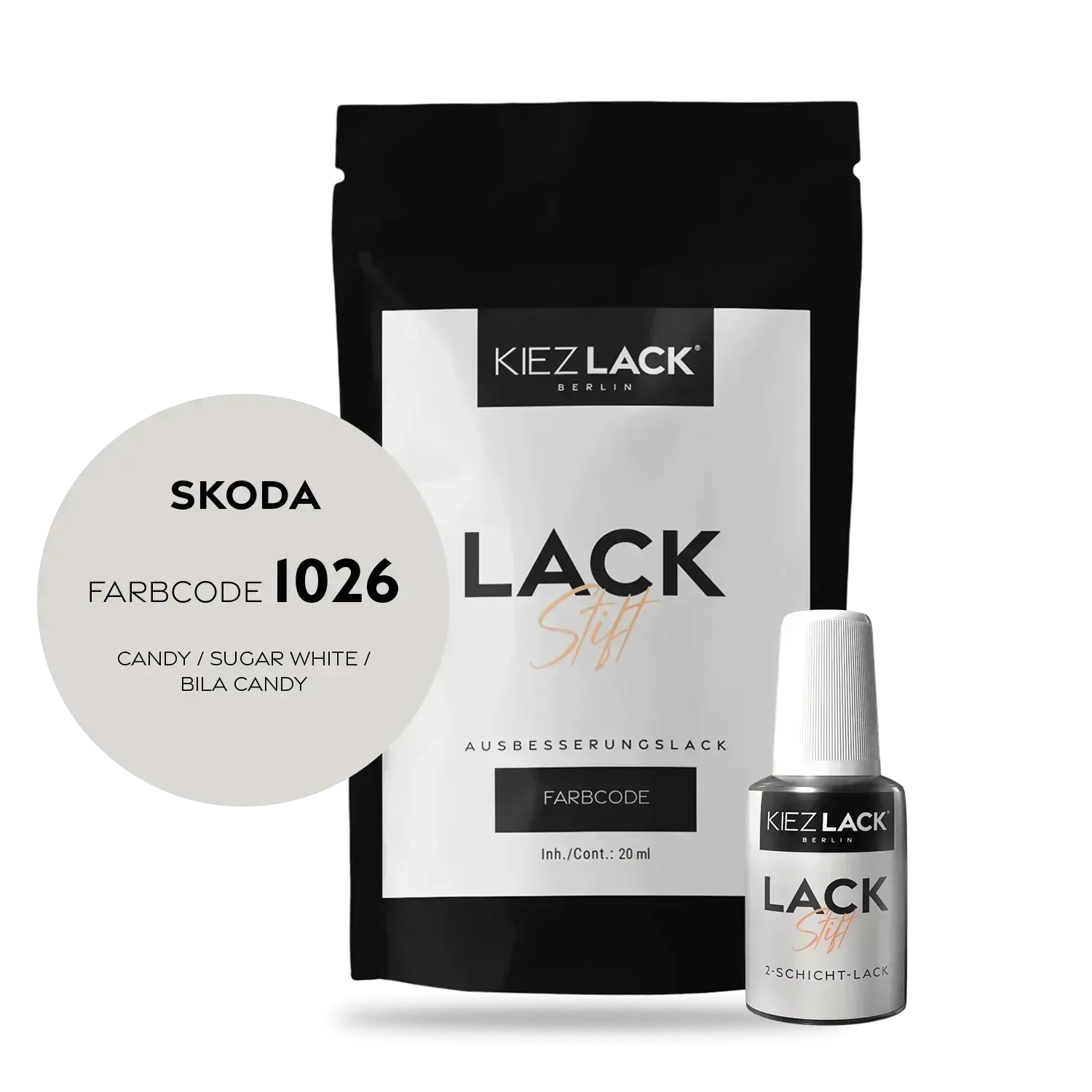 Kiezlack Lackstift Autolack Lackstift Skoda 1026 CANDY / SUGAR WHITE