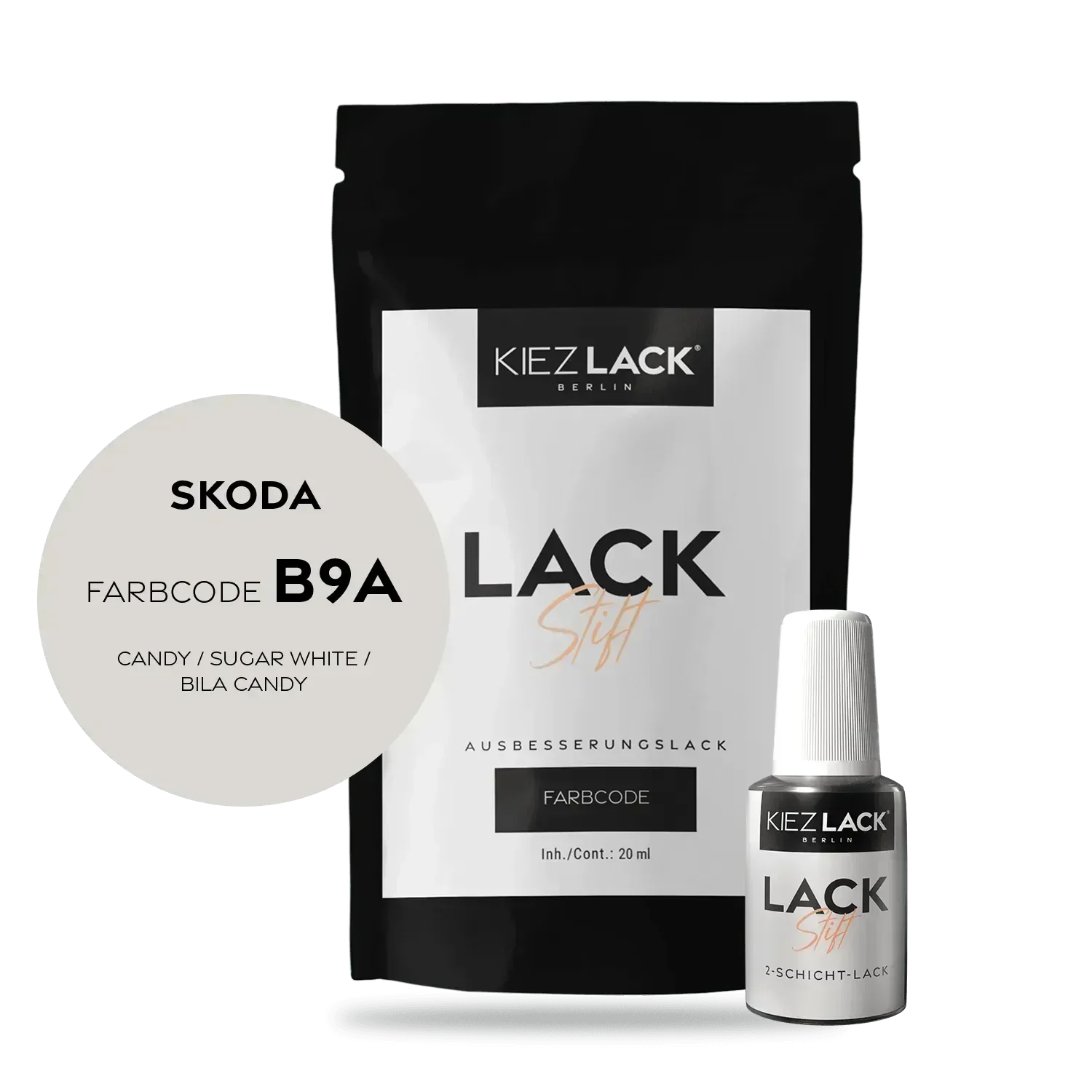 Kiezlack Lackstift Autolack Lackstift Skoda B9A CANDY / SUGAR WHITE