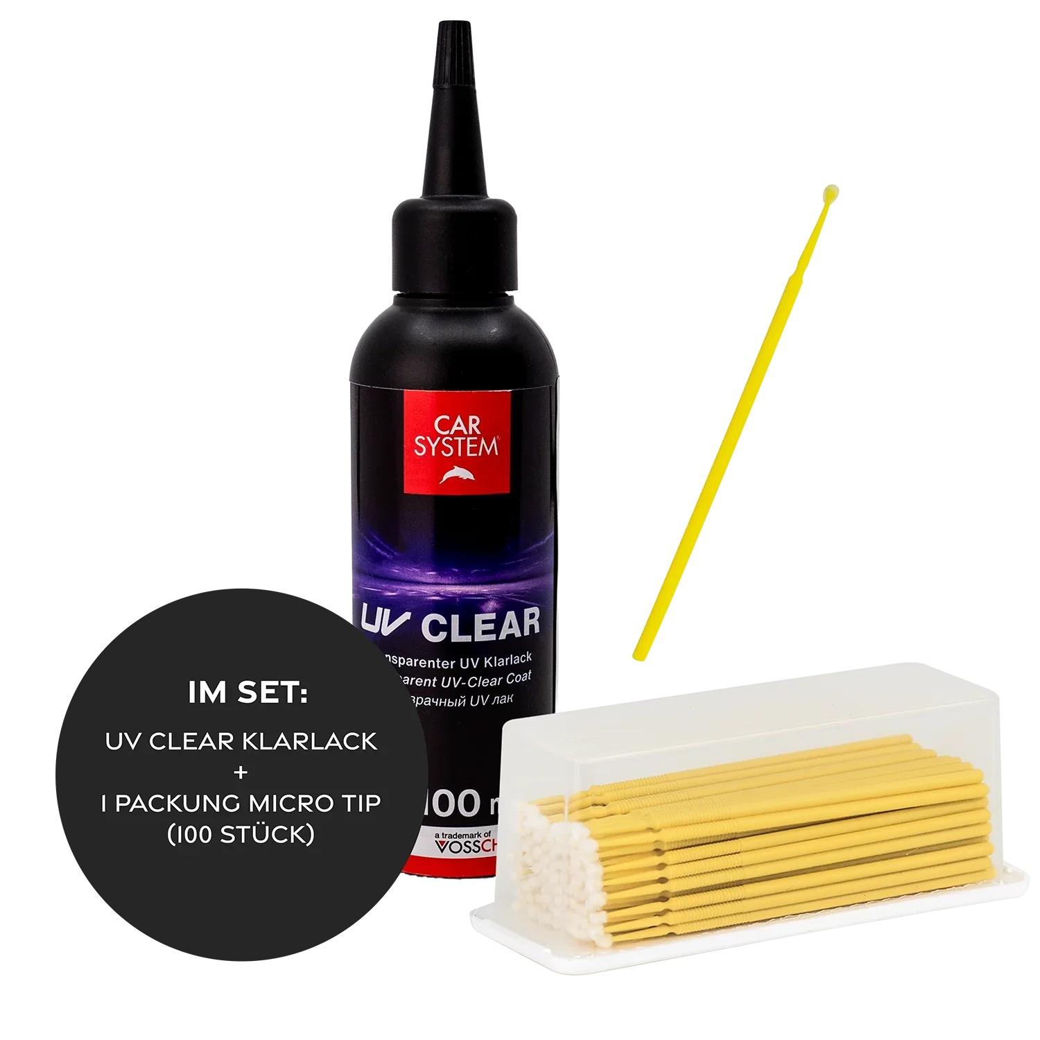 Carsystem UV CLEAR Klarlack + MICRO TIP  (100 Stück) Carsystem UV CLEAR UV-härtender Klarlack für Spot-Reparaturen