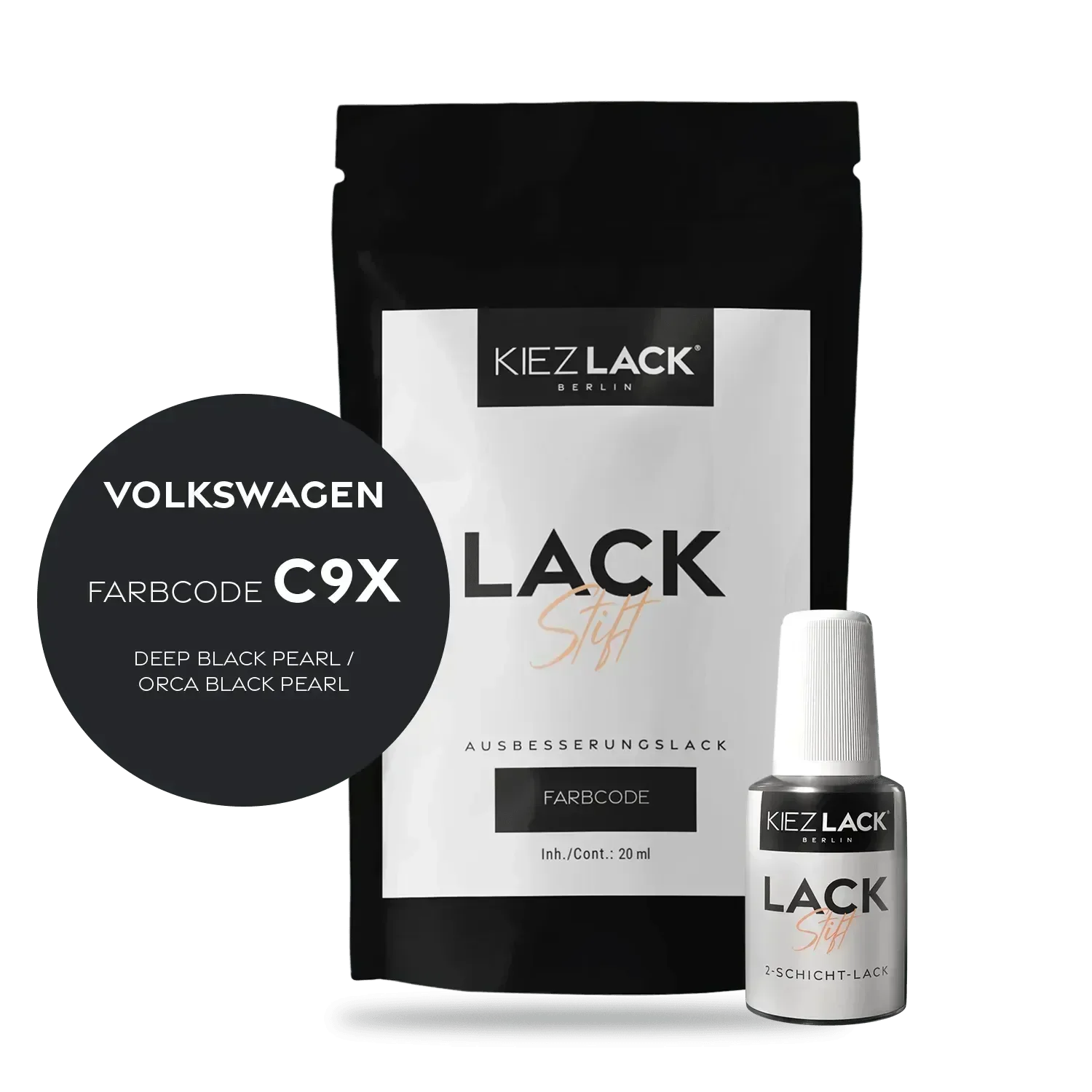 Kiezlack Lackstift Autolack Lackstift Volkswagen LC9X DEEP BLACK PEARL
