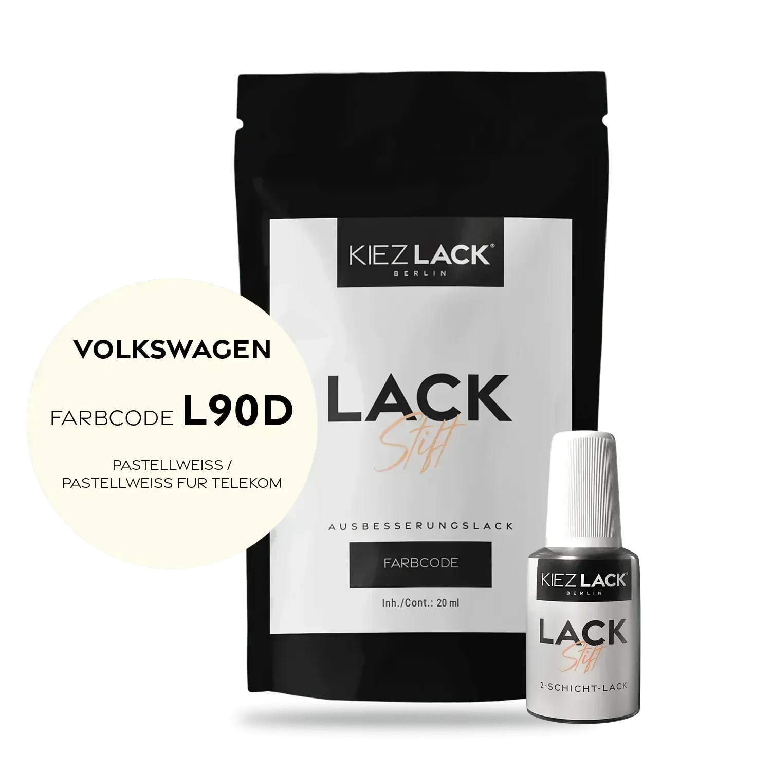 Kiezlack Lackstift Autolack Lackstift Volkswagen L90D PASTELLWEISS