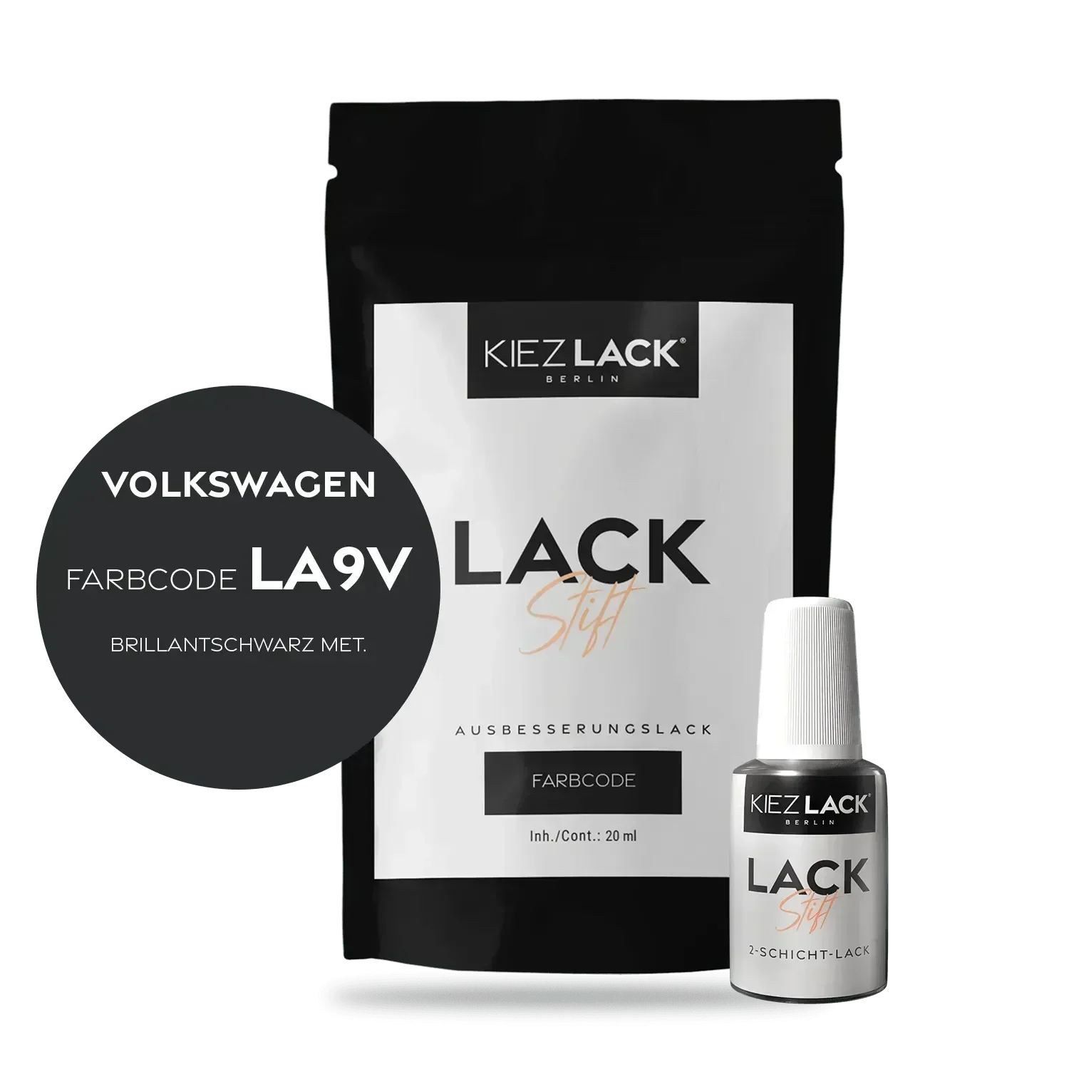 Kiezlack Lackstift Autolack Lackstift Volkswagen LA9V BRILLANTSCHWARZ MET.