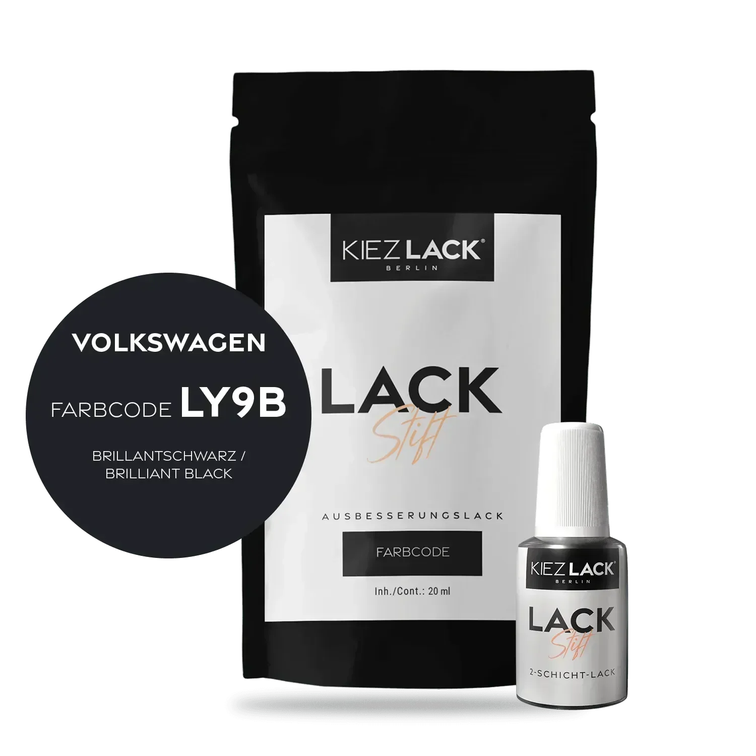 Kiezlack Lackstift Autolack Lackstift Volkswagen LY9B BRILLANTSCHWARZ
