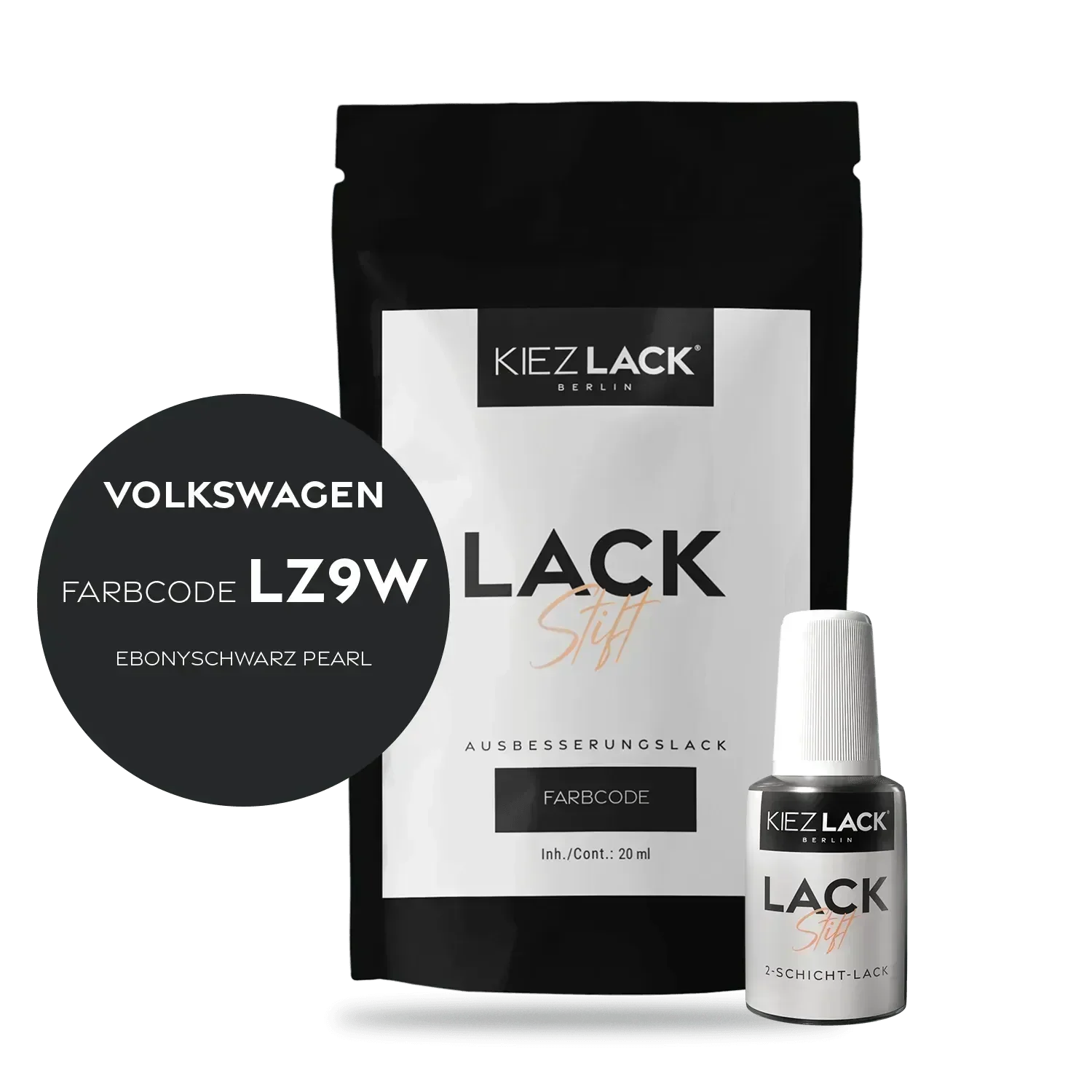 Kiezlack Lackstift Autolack Lackstift Volkswagen LZ9W EBONYSCHWARZ PEARL