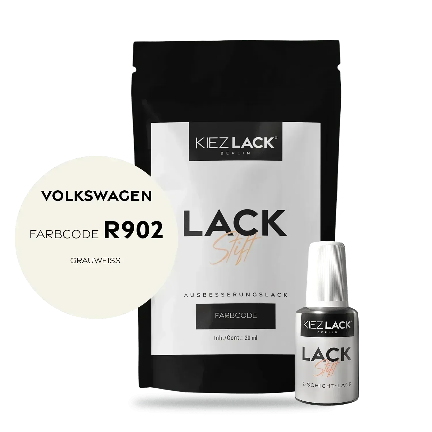Kiezlack Lackstift Autolack Lackstift Volkswagen LR902 GRAUWEISS