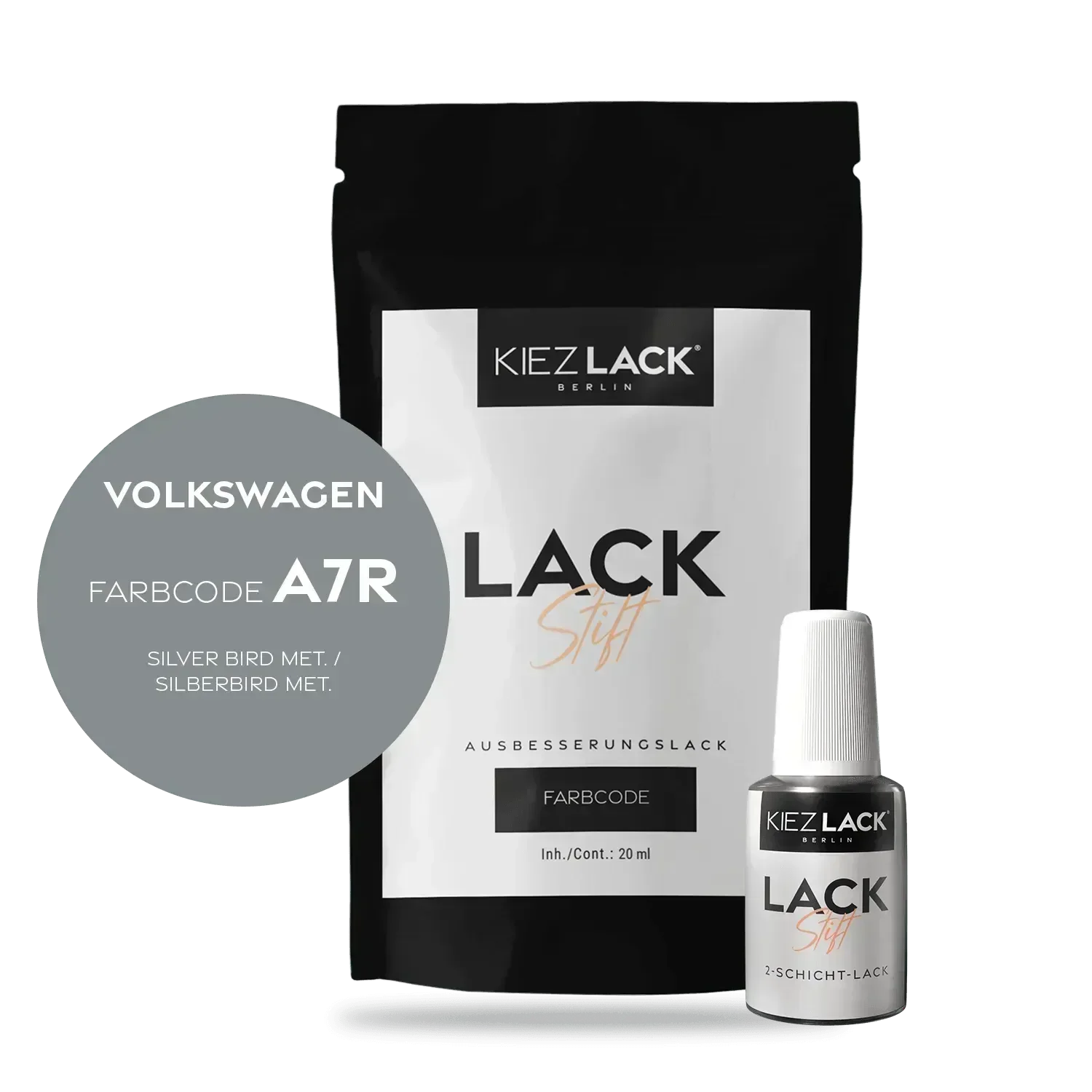 Kiezlack Lackstift Autolack Lackstift Volkswagen LA7R SILVER BIRD MET.