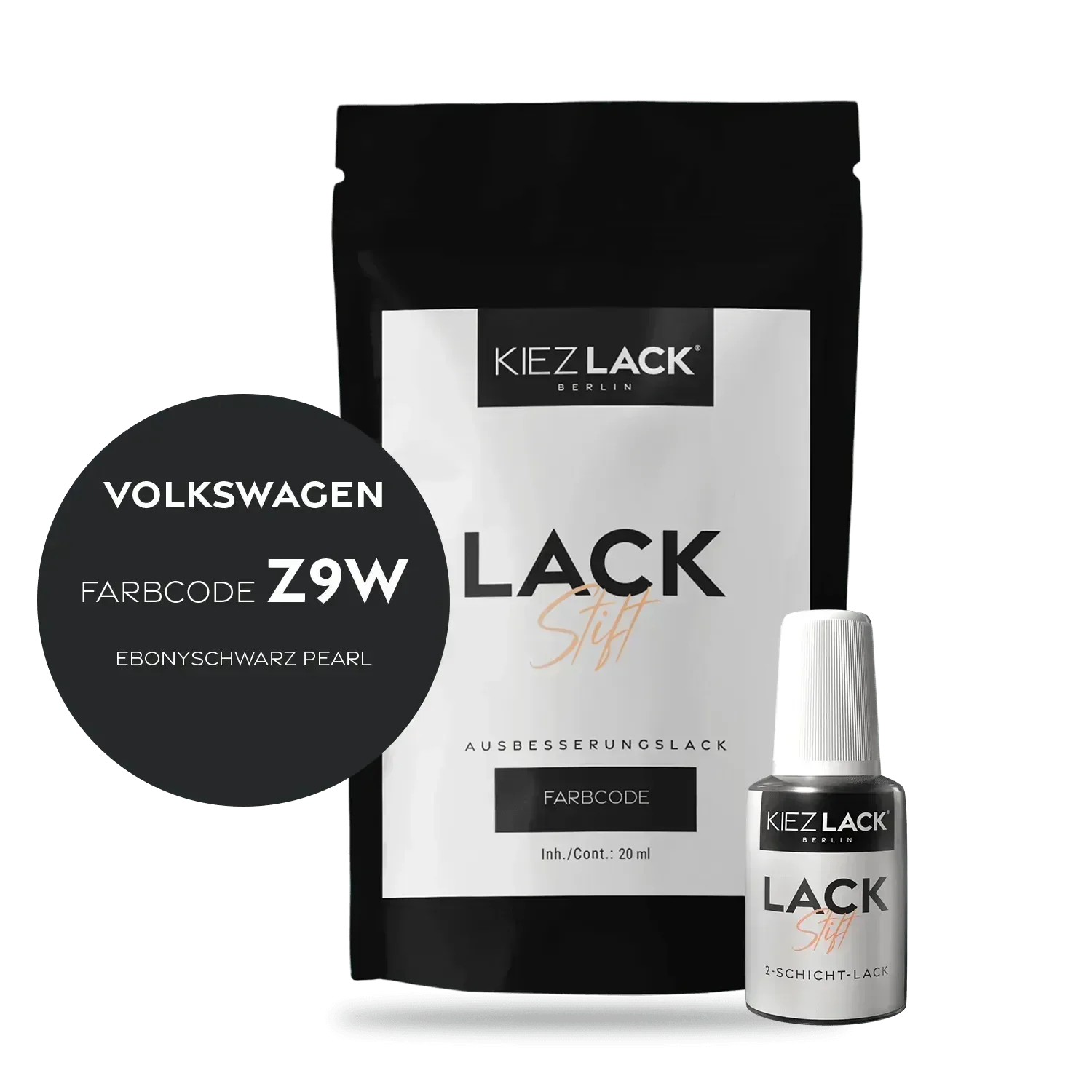 Kiezlack Lackstift Autolack Lackstift Volkswagen LZ9W EBONYSCHWARZ PEARL