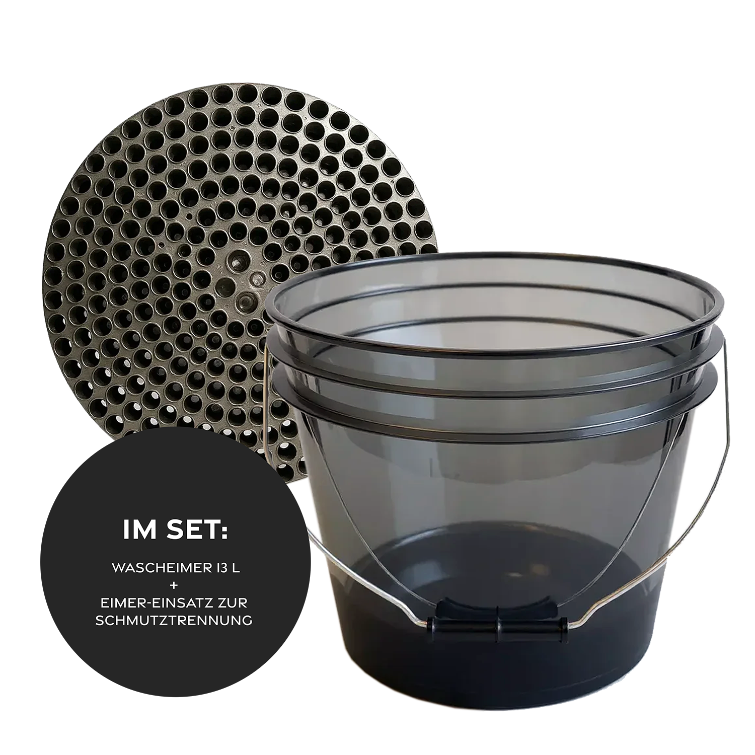 Kiezlack Wascheimer 13 L + Eimer-Einsatz Heavy Duty Detailing Bucket – Schwarz Transparenter Wascheimer 13 L