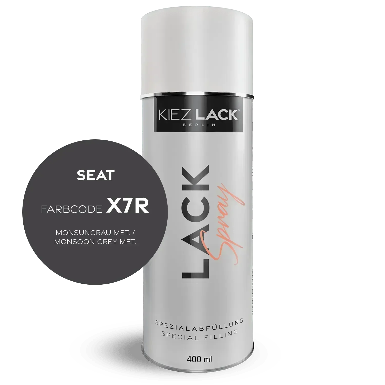 Kiezlack Lackspray Autolack Spraydose Seat X7R MONSUNGRAU MET.