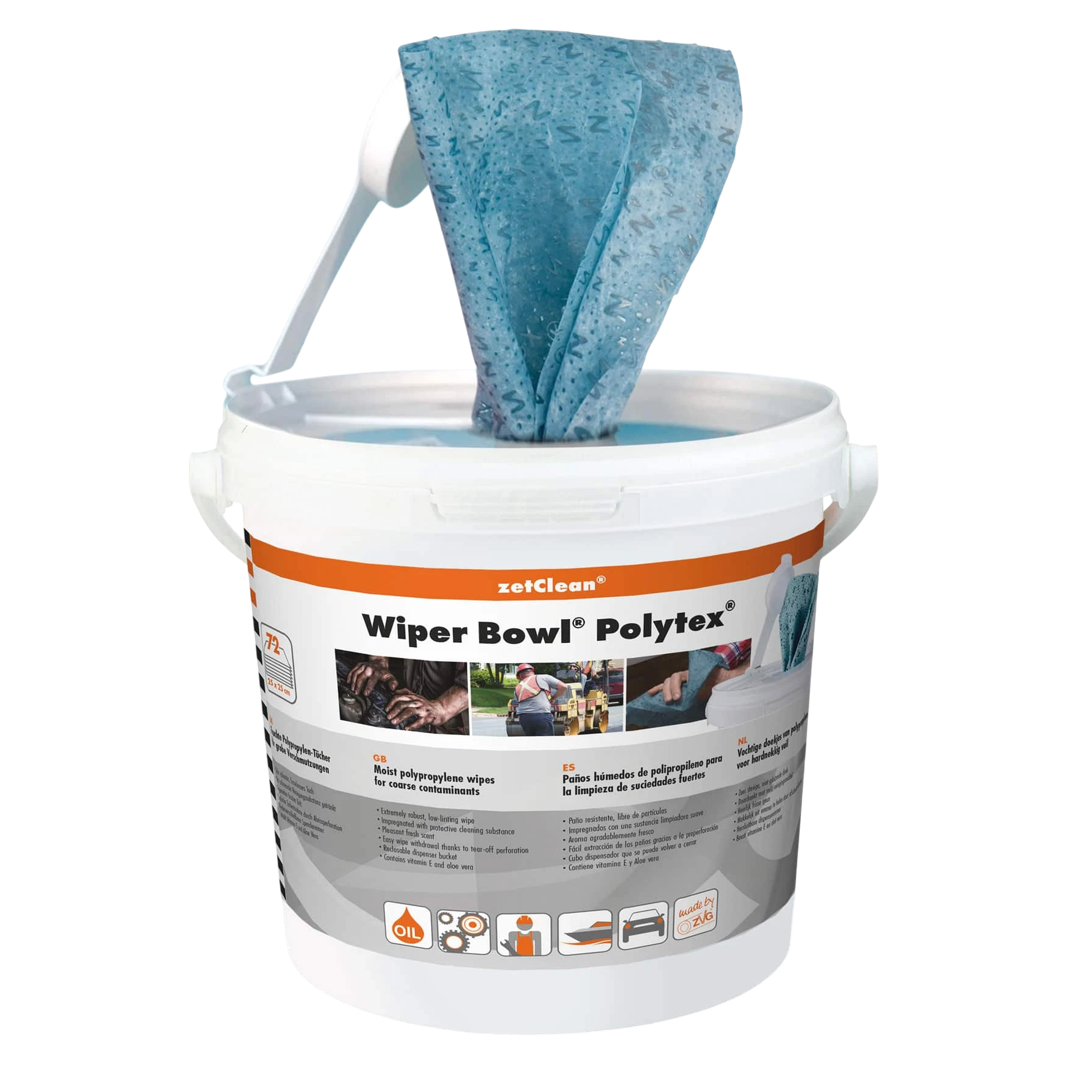 ZVG ZVG zetClean® Wiper Bowl Polytex® – Feuchte Reinigungstücher im Spendereimer (72 Tücher)