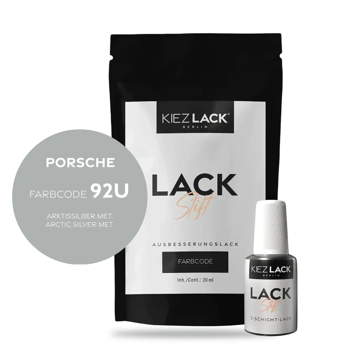 Kiezlack Lackstift Autolack Lackstift PORSCHE 92U ARKTISSILBER MET.
