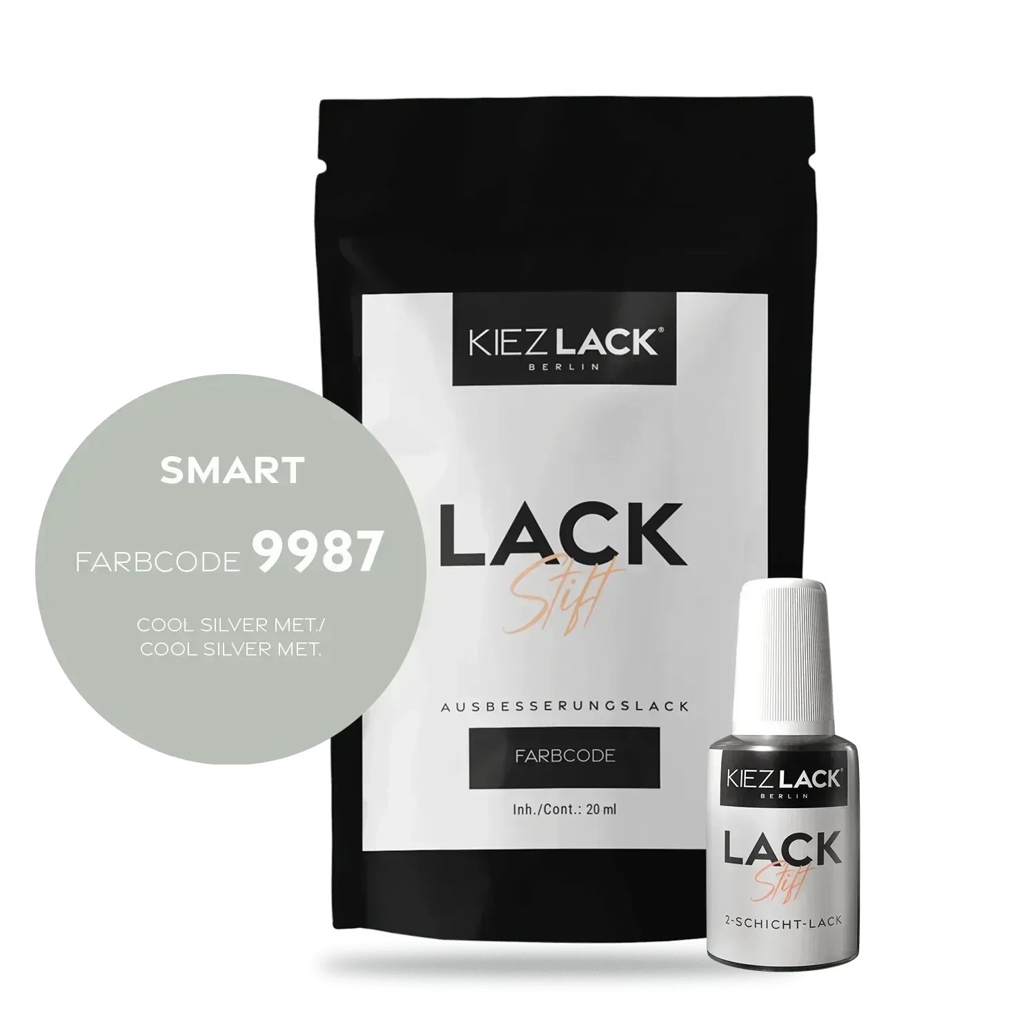 Kiezlack Lackstift Autolack Lackstift SMART 9987 COOL SILVER MET.