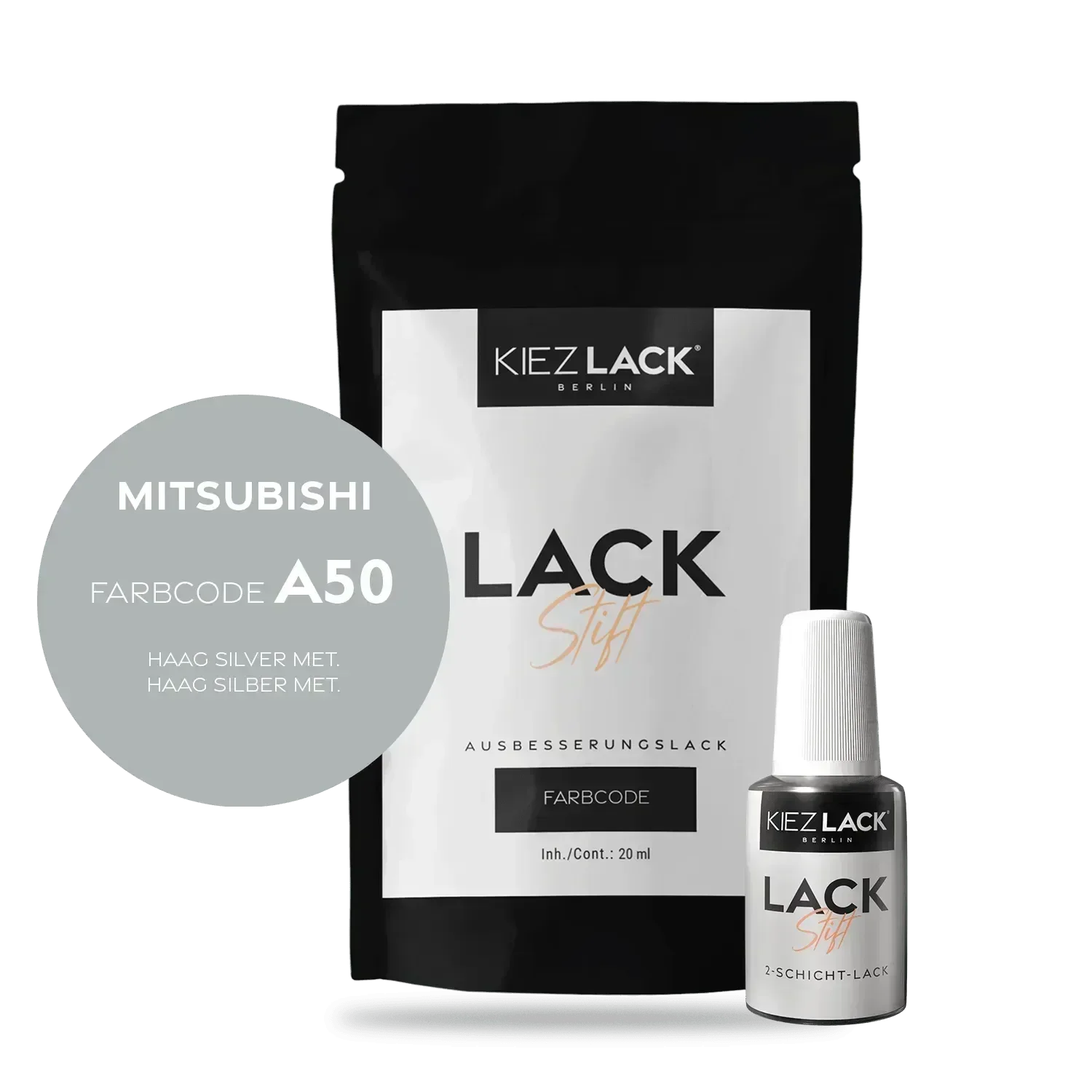 Kiezlack Lackstift Autolack Lackstift MITSUBISHI A50 HAAG SILVER MET.