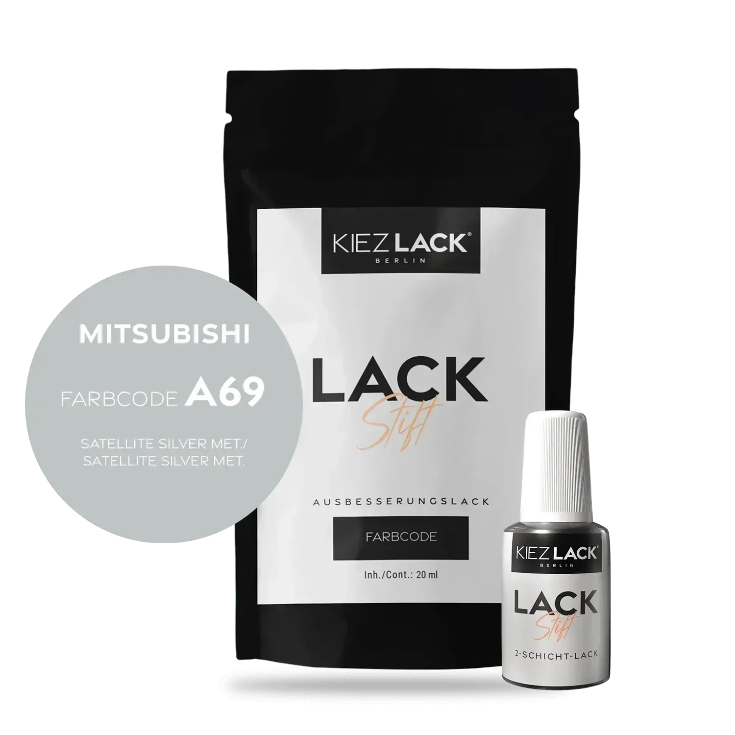Kiezlack Lackstift Autolack Lackstift MITSUBISHI A69 SATELLITE SILVER MET.