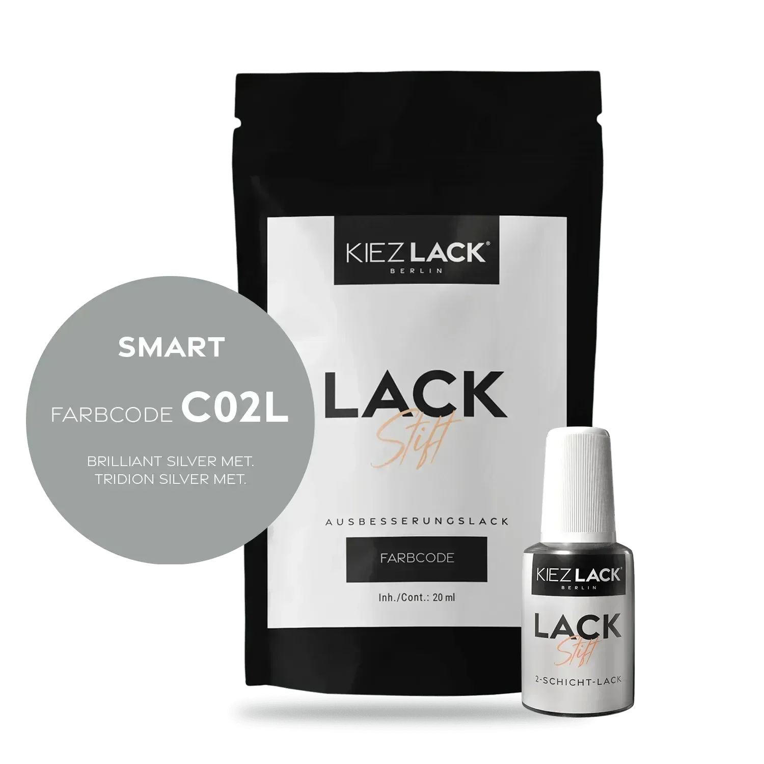 Kiezlack Lackstift Autolack Lackstift SMART C02L BRILLIANT SILVER MET.