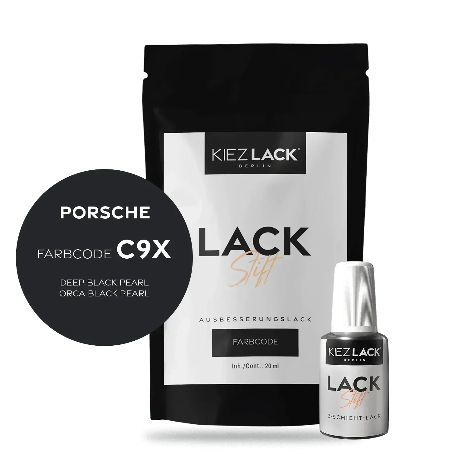 Kiezlack Lackstift Autolack Lackstift PORSCHE C9X DEEP BLACK PEARL