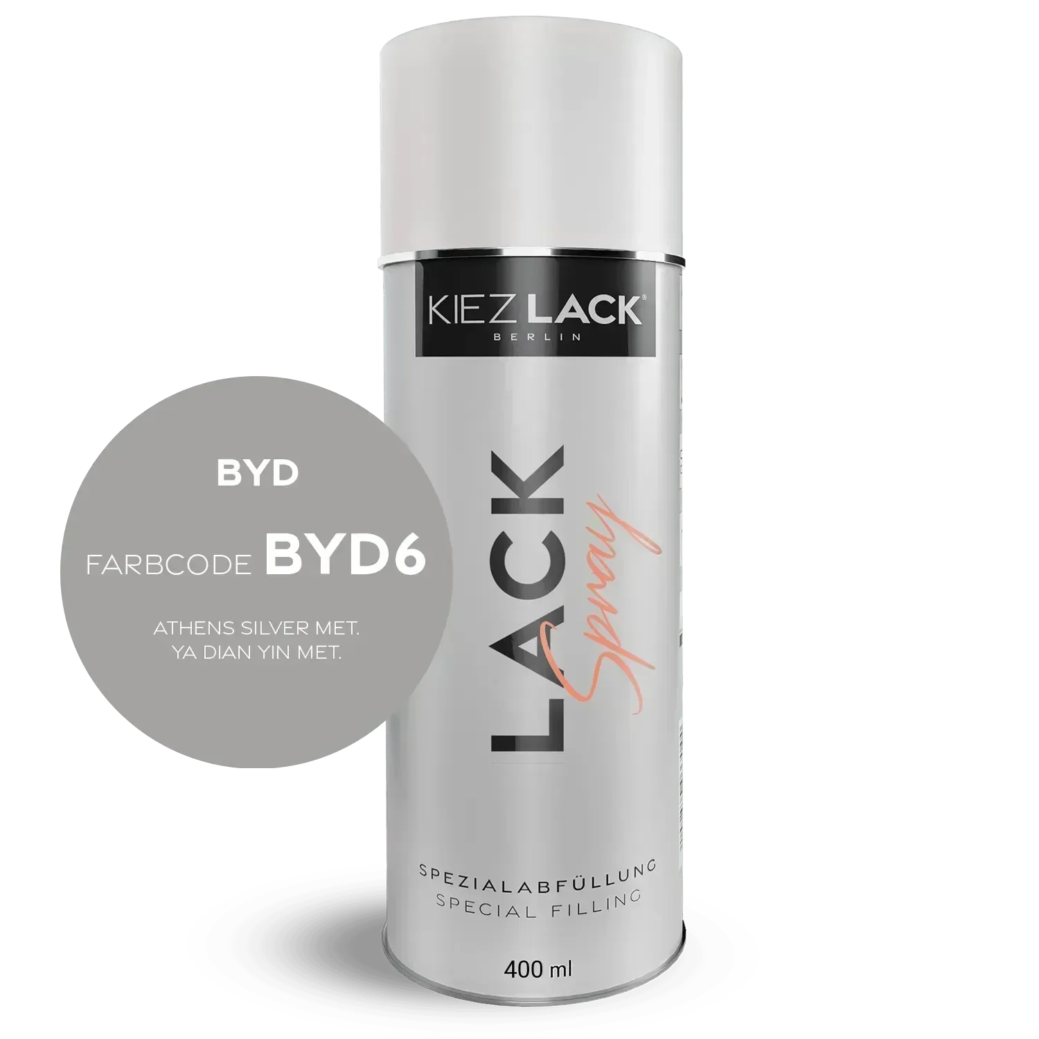 Kiezlack Lackspray Autolack Spraydose BYD BYD6 ATHENS SILVER MET. Lackspray