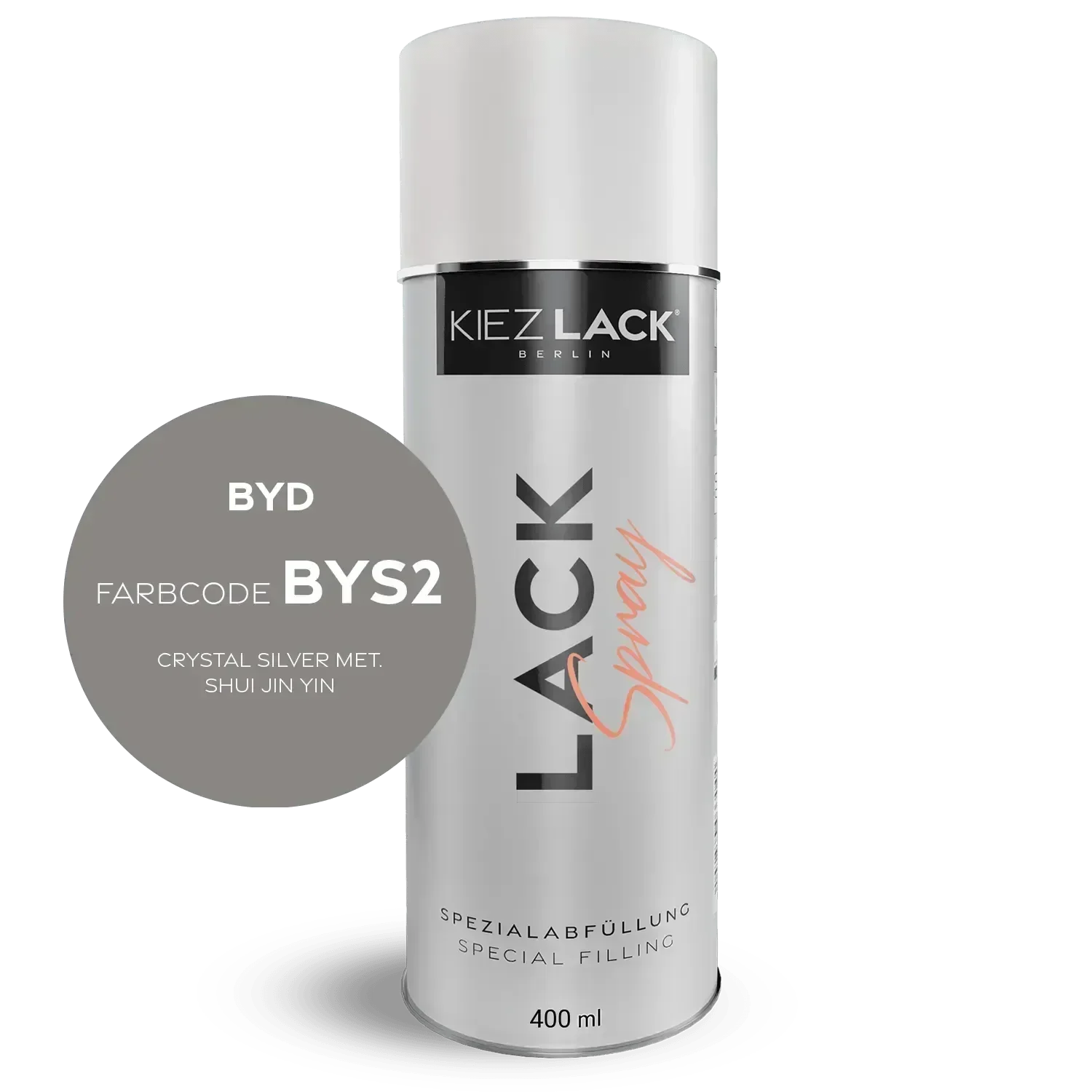 Kiezlack Lackspray Autolack Spraydose BYD BYS2 CRYSTAL SILVER MET. Lackspray