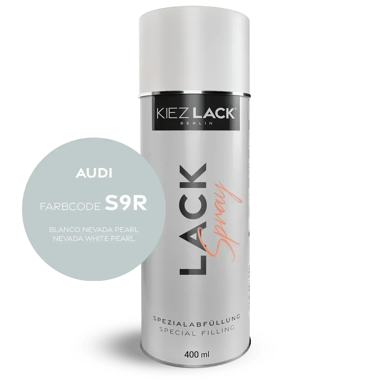 Kiezlack Lackspray Autolack Spraydose AUDI S9R BLANCO NEVADA Pearl Lackspray