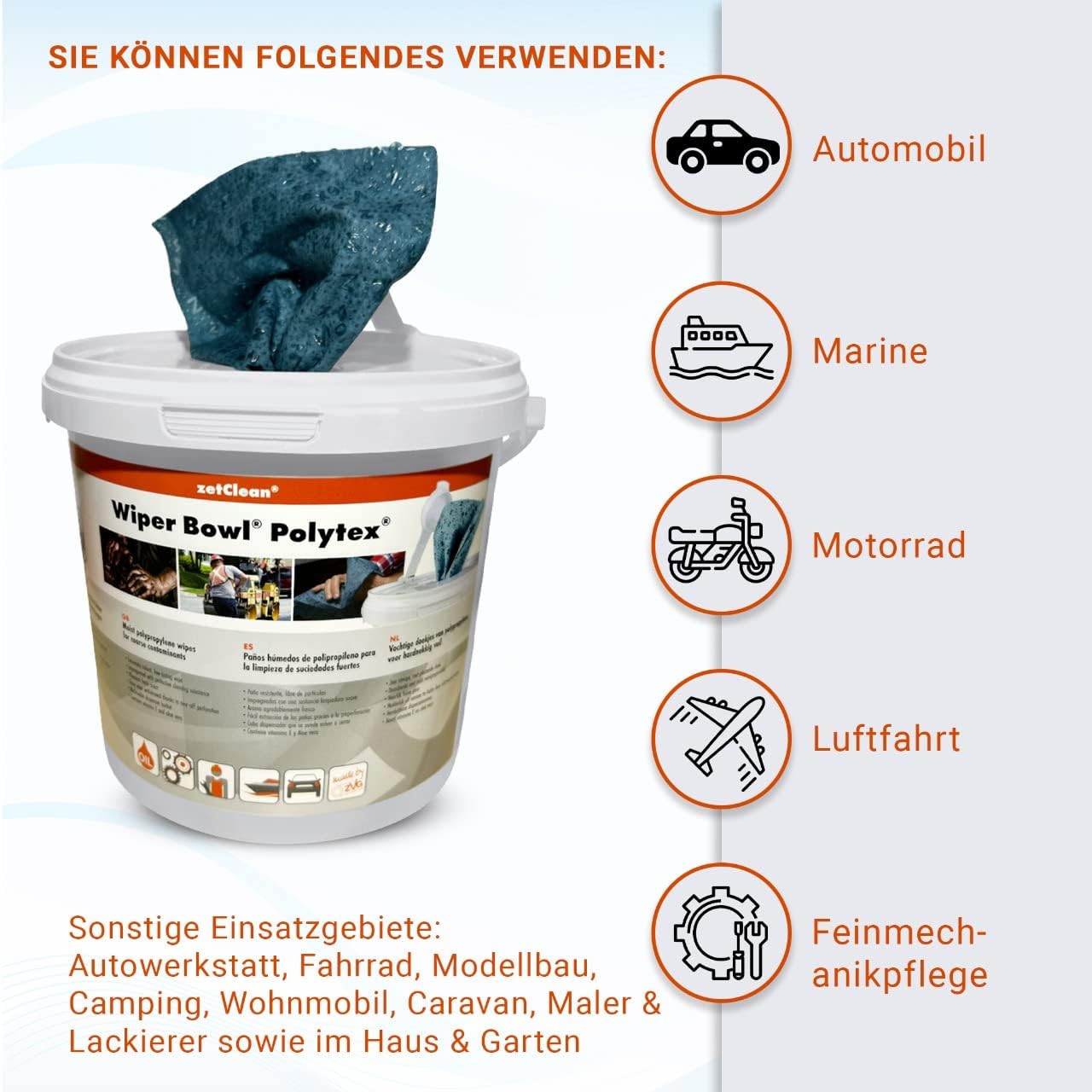 ZVG ZVG zetClean® Wiper Bowl Polytex® – Feuchte Reinigungstücher im Spendereimer (72 Tücher)