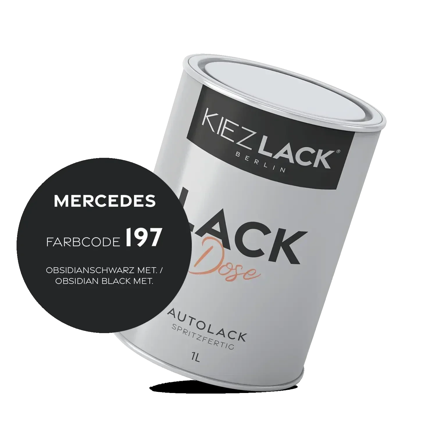 Kiezlack 1K Autolack Lackdose Basislack spritzfertig MERCEDES 197 OBSIDIANSCHWARZ MET.