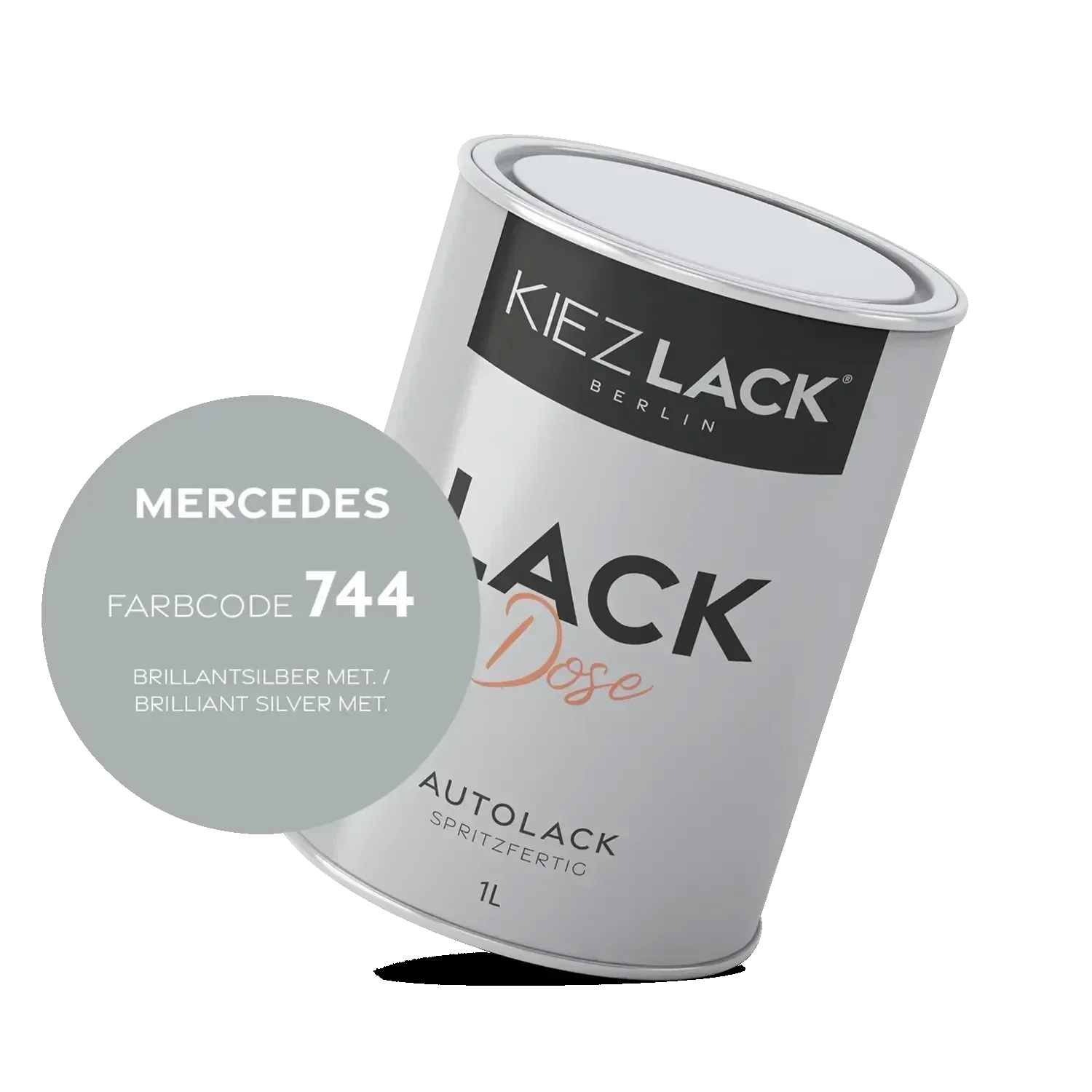 Kiezlack 1K Autolack Lackdose Basislack spritzfertig MERCEDES 744 BRILLANTSILBER MET.