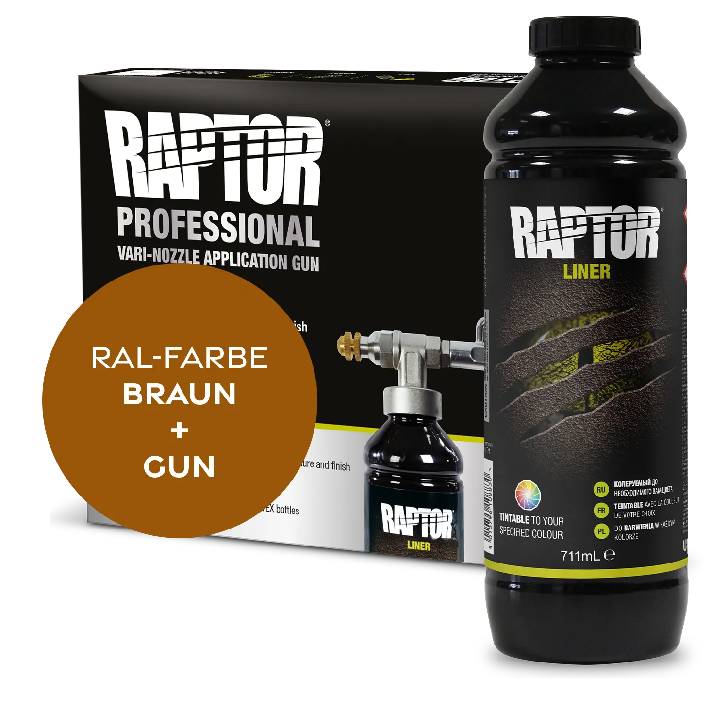 RAPTOR Liner Flaschen-Kit RAL-Farben Braun