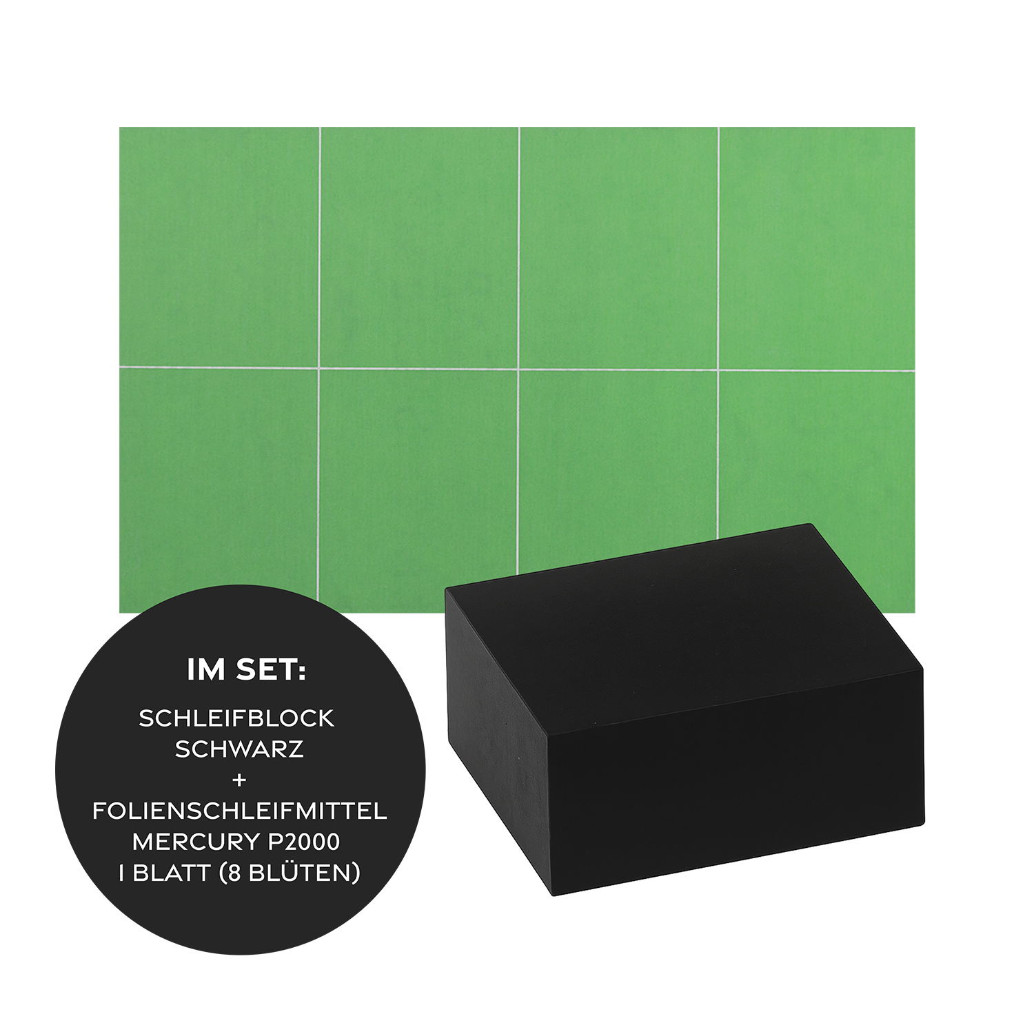 Carsystem Schleifblock Schwarz + Folienschleifmittel Mercury P2000 1 Blatt (8 Blüten) ProFlex Mercury Schleifblock 27x33 mm (hart, schwarz) – Spot-Repair Block