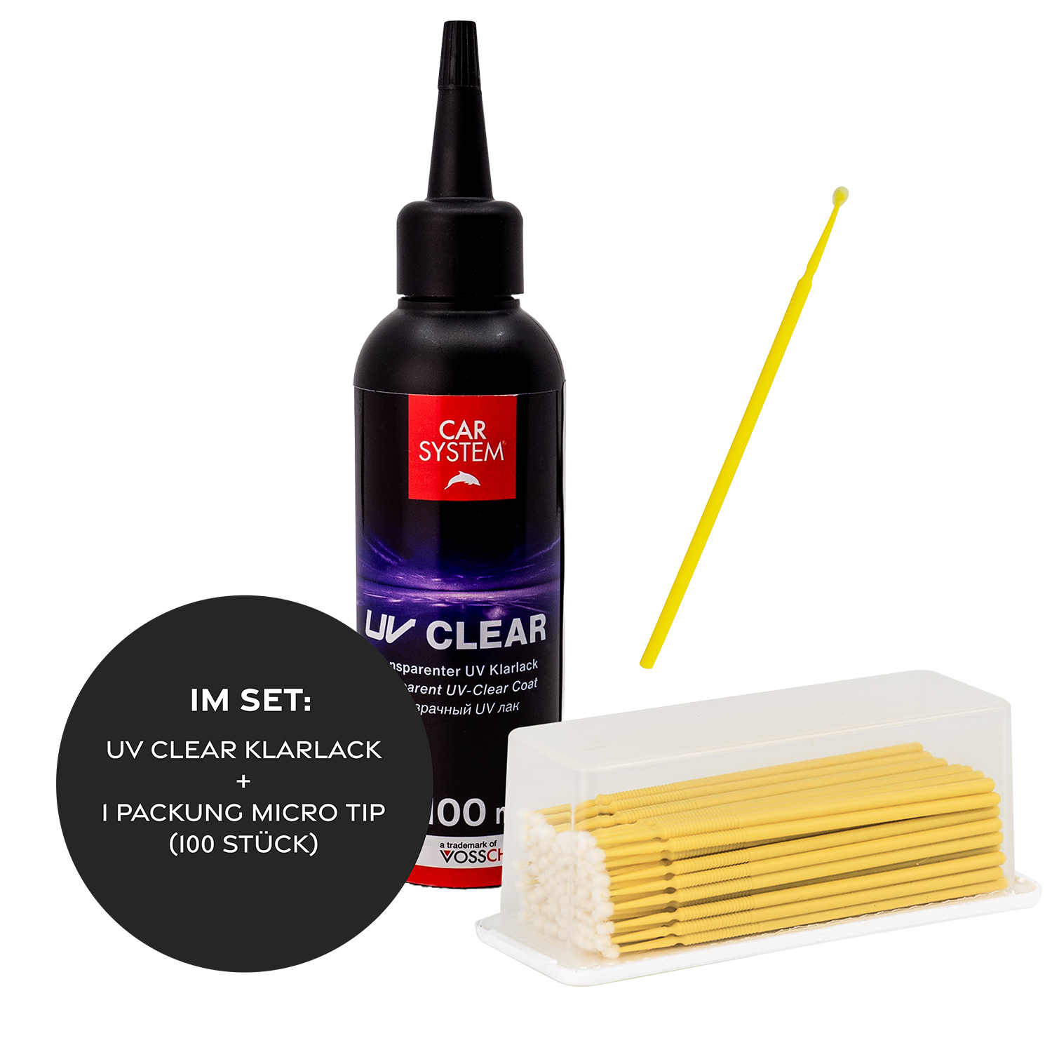 Carsystem UV CLEAR Klarlack + MICRO TIP  (100 Stück) Carsystem UV CLEAR UV-härtender Klarlack für Spot-Reparaturen
