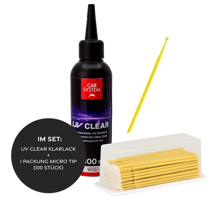 Carsystem UV CLEAR Klarlack + MICRO TIP  (100 Stück) Carsystem UV CLEAR UV-härtender Klarlack für Spot-Reparaturen