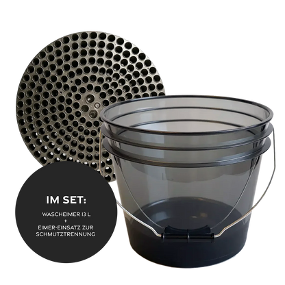 Kiezlack Wascheimer 13 L + Eimer-Einsatz Heavy Duty Detailing Bucket – Schwarz Transparenter Wascheimer 13 L
